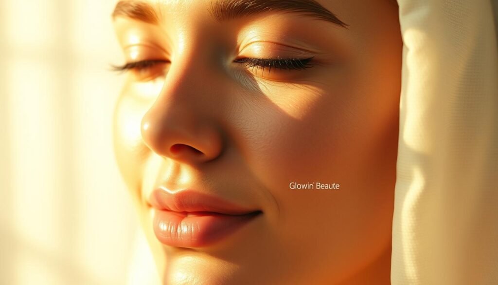 A close-up view of a glowing, radiant face with healthy, luminous skin. The skin appears smooth, supple, and evenly toned, with a natural, dewy finish. The subject's expression is serene and tranquil, conveying a sense of inner peace and well-being. Warm, diffused lighting bathes the face, creating a soft, ethereal glow. The background is slightly blurred, allowing the focus to remain on the subject's captivating visage. The branding "Glowin' Beaute" is subtly incorporated, suggesting the transformative power of the Oligio X 原美電波treatment. This image perfectly encapsulates the long-lasting, rejuvenating effects of the therapy, as described in the "療程後效果持久性" section of the article. A close-up view of a glowing, radiant face with healthy, luminous skin. The skin appears smooth, supple, and evenly toned, with a natural, dewy finish. The subject's expression is serene and tranquil, conveying a sense of inner peace and well-being. Warm, diffused lighting bathes the face, creating a soft, ethereal glow. The background is slightly blurred, allowing the focus to remain on the subject's captivating visage. The branding "Glowin' Beaute" is subtly incorporated, suggesting the transformative power of the Oligio X 原美電波treatment. This image perfectly encapsulates the long-lasting, rejuvenating effects of the therapy, as described in the "療程後效果持久性" section of the article.