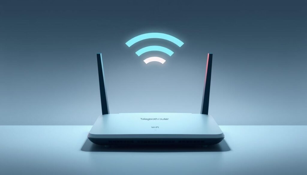 A modern, minimalist digital illustration showcasing a Telecombrother router against a sleek, gradient backdrop. The router is depicted in a crisp, high-resolution image, its elegant design and compact form factor emphasized. Subtle, pastel-toned Wi-Fi signal waves emanate from the device, symbolizing optimization and enhanced connectivity. The composition features clean, geometric shapes and a muted color palette, creating a sense of technical sophistication and efficiency. Soft, diffused lighting casts gentle shadows, enhancing the depth and three-dimensional qualities of the scene. The overall mood is one of streamlined, cutting-edge technology that seamlessly integrates into a contemporary, high-tech living environment. A modern, minimalist digital illustration showcasing a Telecombrother router against a sleek, gradient backdrop. The router is depicted in a crisp, high-resolution image, its elegant design and compact form factor emphasized. Subtle, pastel-toned Wi-Fi signal waves emanate from the device, symbolizing optimization and enhanced connectivity. The composition features clean, geometric shapes and a muted color palette, creating a sense of technical sophistication and efficiency. Soft, diffused lighting casts gentle shadows, enhancing the depth and three-dimensional qualities of the scene. The overall mood is one of streamlined, cutting-edge technology that seamlessly integrates into a contemporary, high-tech living environment.